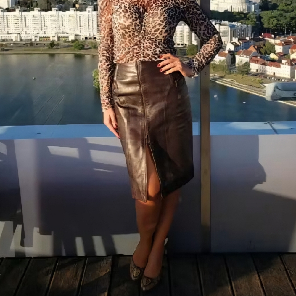 Christian Dior Brown 100% Lambskin Leather Pencil Skirt